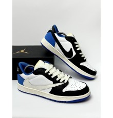 Кроссовки Jordan 1 Low Fragment Design Travis Scott (white & black & blue)