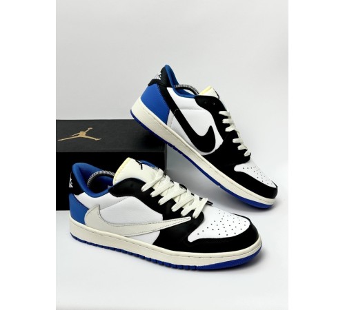 Кроссовки Jordan 1 Low Fragment Design Travis Scott (white & black & blue)