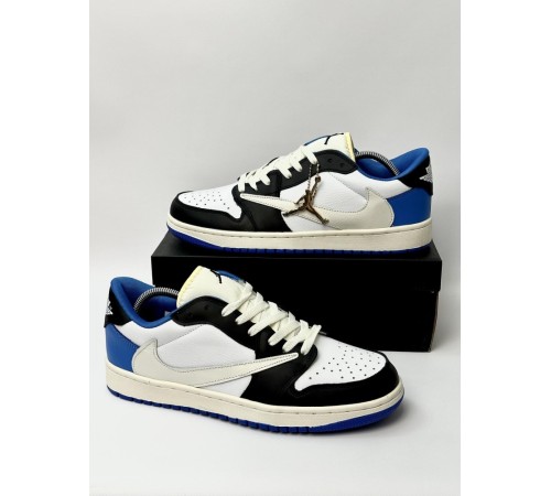 Кроссовки Jordan 1 Low Fragment Design Travis Scott (white & black & blue)