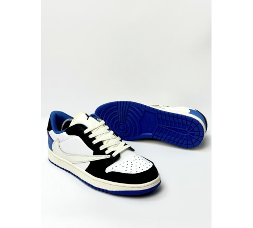 Кроссовки Jordan 1 Low Fragment Design Travis Scott (white & black & blue)