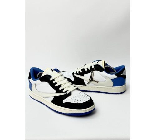 Кроссовки Jordan 1 Low Fragment Design Travis Scott (white & black & blue)