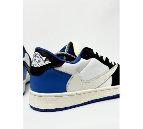 Кроссовки Jordan 1 Low Fragment Design Travis Scott (white & black & blue)