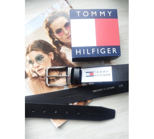 Кожаный мужской ремень Tommy Hilfiger черный