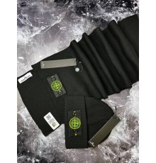 Мужской набор stone island черный шарф + шапка gu002-1