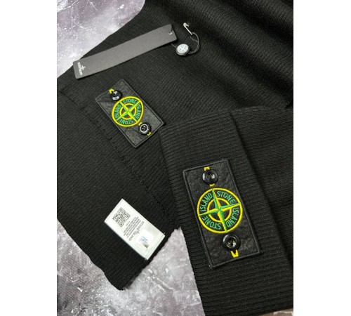 Мужской набор stone island черный шарф + шапка gu002-1