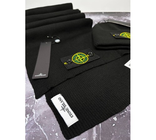 Мужской набор stone island черный шарф + шапка gu002-1