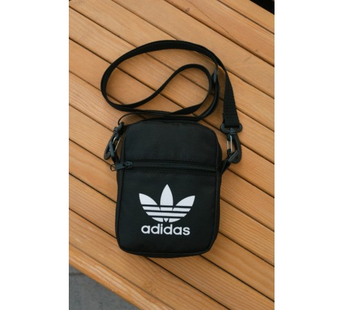 Барсетка чорна small Adidas білий логотип