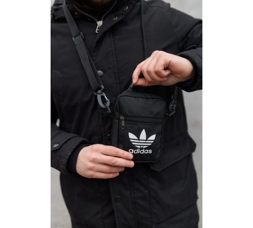 Барсетка чорна small Adidas білий логотип