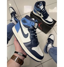 Кроссовки Nike Air Jordan 1 (blue / white) (ТОП качество)