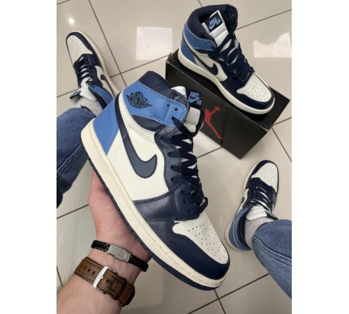 Кроссовки Nike Air Jordan 1 (blue / white) (ТОП качество)