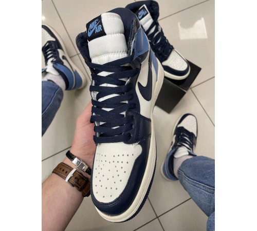 Кроссовки Nike Air Jordan 1 (blue / white) (ТОП качество)