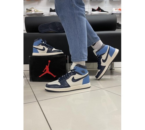 Кроссовки Nike Air Jordan 1 (blue / white) (ТОП качество)