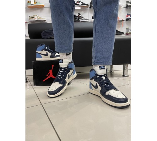 Кроссовки Nike Air Jordan 1 (blue / white) (ТОП качество)