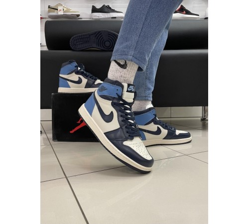 Кроссовки Nike Air Jordan 1 (blue / white) (ТОП качество)