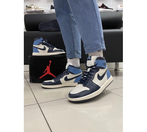 Кроссовки Nike Air Jordan 1 (blue / white) (ТОП качество)