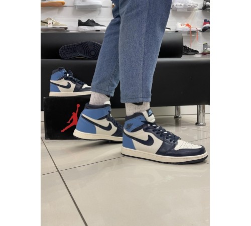 Кроссовки Nike Air Jordan 1 (blue / white) (ТОП качество)