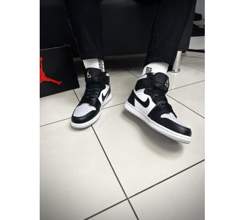 Кроссовки высокие Nike Air Jordan 1 (black white gray)