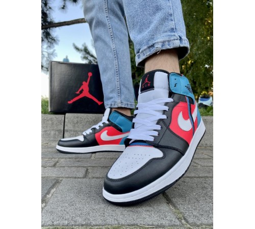 Кроссовки Nike Air Jordan 1 (белый\красный\синий\голубой)