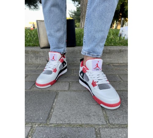 Кроссовки Nike Air Jordan Retro 4 (Белые с красным)