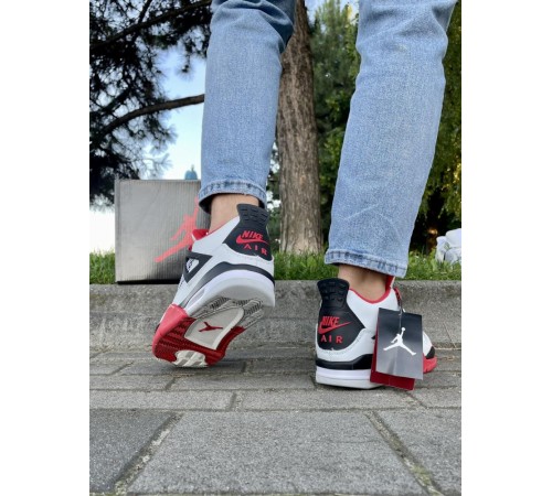 Кроссовки Nike Air Jordan Retro 4 (Белые с красным)