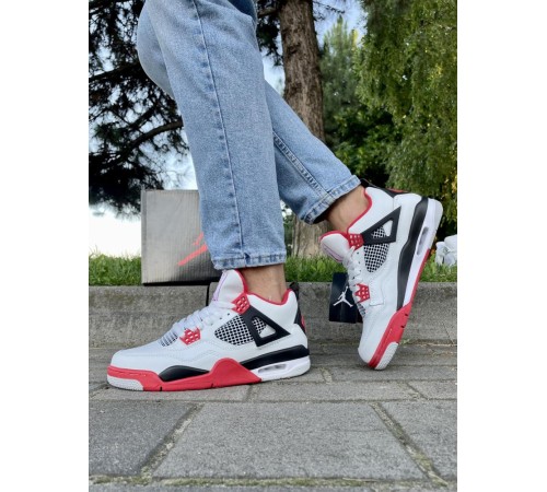 Кроссовки Nike Air Jordan Retro 4 (Белые с красным)