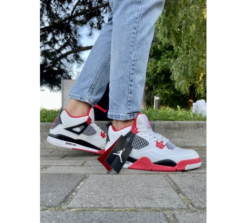 Кроссовки Nike Air Jordan Retro 4 (Белые с красным)