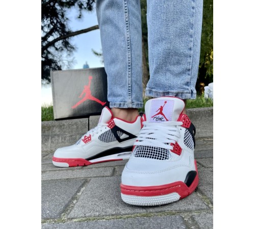 Кроссовки Nike Air Jordan Retro 4 (Белые с красным)