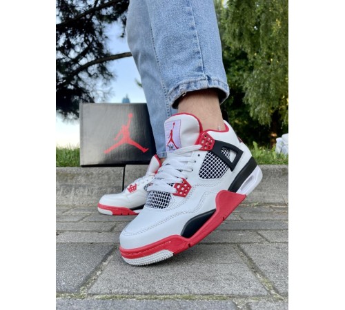 Кроссовки Nike Air Jordan Retro 4 (Белые с красным)