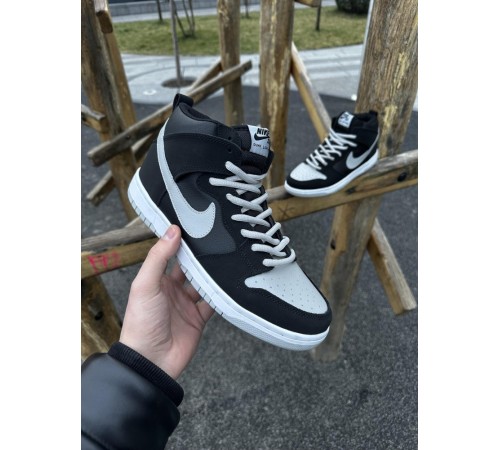 Кроссовки высокие Nike SB Dunk (черные с серым)