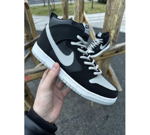 Кроссовки высокие Nike SB Dunk (черные с серым)