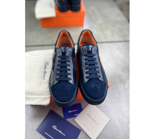 Кроссовки Santoni Blue из натуральной кожи ob389