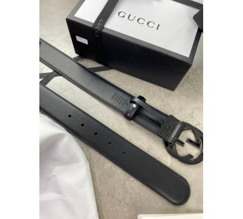 Ремень черный Gucci Signature GG Supreme c черной пряжкой r045