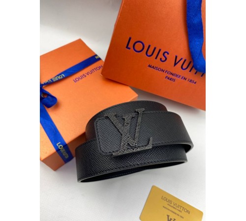 Ремень черный Louis Vuitton Taiga classic с черной пряжкой r141