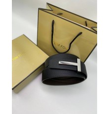 Ремень черный Tom Ford Reversible classic  пряжка серебряного цвета r142