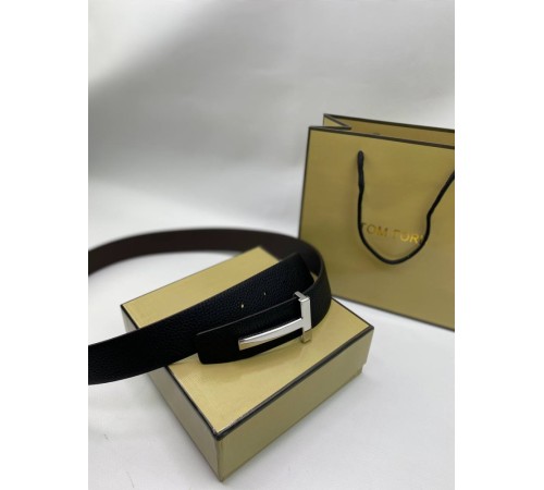 Ремень черный Tom Ford Reversible classic  пряжка серебряного цвета r142