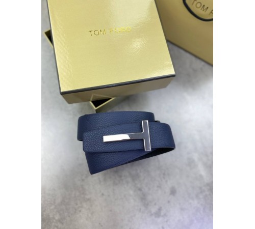 Ремень Tom Ford Reversible голубого цвета с серебрянной пряжкой r143