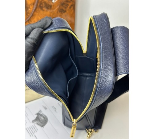 Нагрудная сумка синяя Stefano Ricci Blue Leather Gold Metal Logo c789