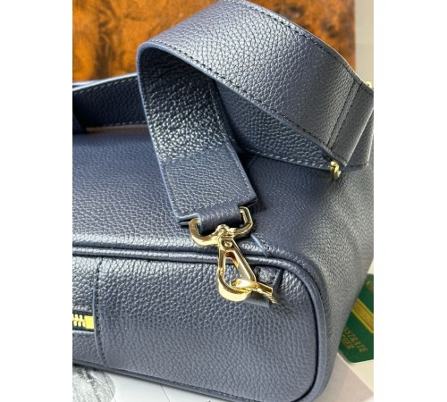 Нагрудная сумка синяя Stefano Ricci Blue Leather Gold Metal Logo c789