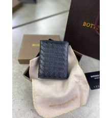 Кардхолдер Bottega Veneta кожаный черный двойной без молнии k081