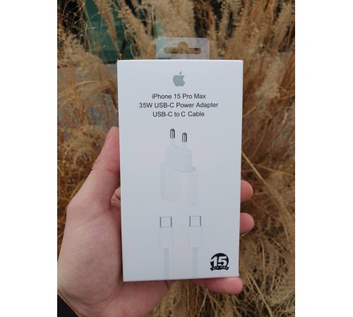 Мережевий зарядний пристрій Apple iPhone 15 Pro Max 2in1 USB-C + плетений кабель Type-C to Type-C білий