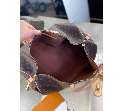 Дорожная сумка Louis Vuitton коричневая в стиле "Monogram" с бежевой отделкой c235