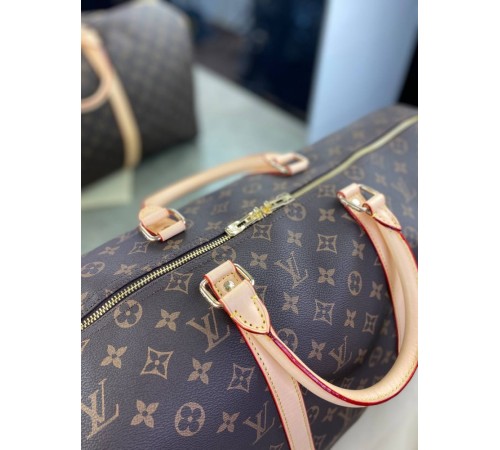 Дорожная сумка Louis Vuitton коричневая в стиле "Monogram" с бежевой отделкой c235