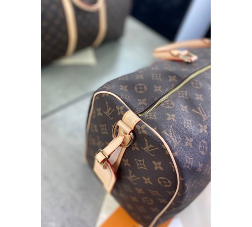 Дорожная сумка Louis Vuitton коричневая в стиле "Monogram" с бежевой отделкой c235