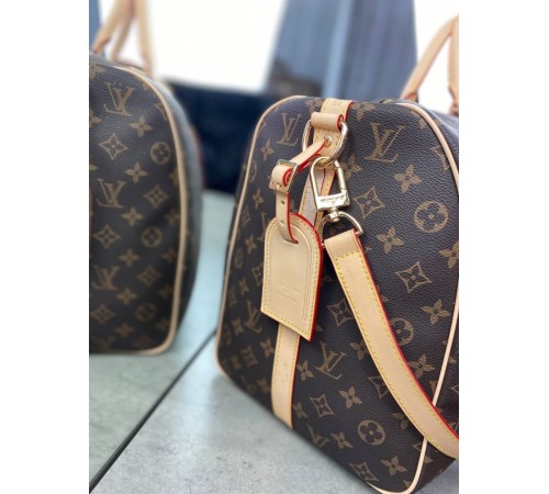 Дорожная сумка Louis Vuitton коричневая в стиле "Monogram" с бежевой отделкой c235