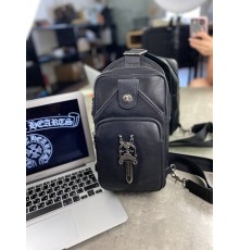 Кожаный квадратный слинг Chrome Hearts черный c638