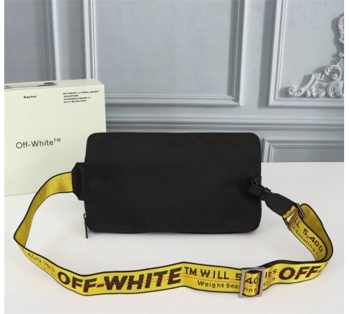 Нагрудная сумка Off White черная с желтым ремнем  с757