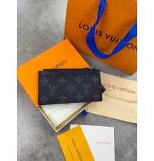 Держатель серый для карт и монет Louis Vuitton черный в стиле "Monogram" k209