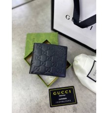 Бумажник Gucci черный кожаный в стиле "GG" без логотипов k240