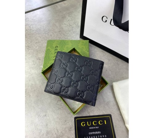 Бумажник Gucci черный кожаный в стиле "GG" без логотипов k240