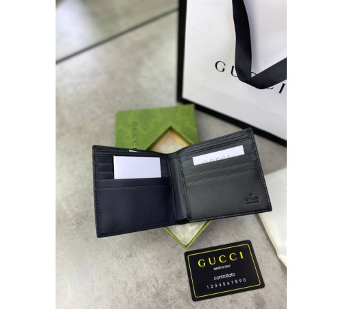 Бумажник Gucci черный кожаный в стиле "GG" без логотипов k240